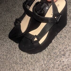 Black Wedge Sandals